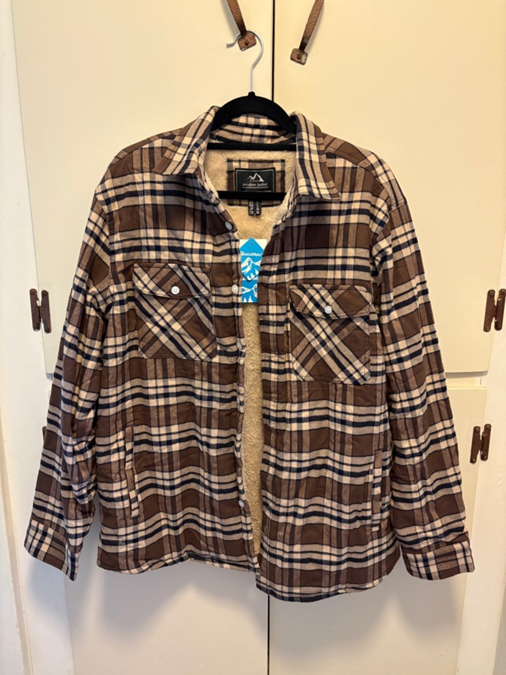 Men's Brown Plaid Sherpa-Lined Shirt Jacket by Weatherproof